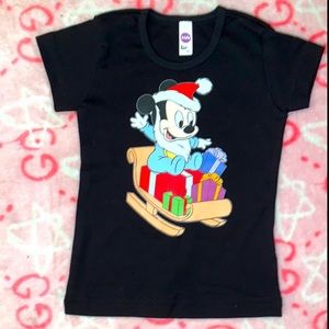 Kid’s Cute Mickey Mouse Christmas Fitted T-Shirt Size 4 - American Apparel New